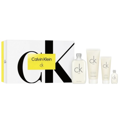Calvin Klein CK One SET: Toaletná voda 200ml + Toaletná voda 15ml + Telové mlieko 200ml + Sprchový gél 100ml