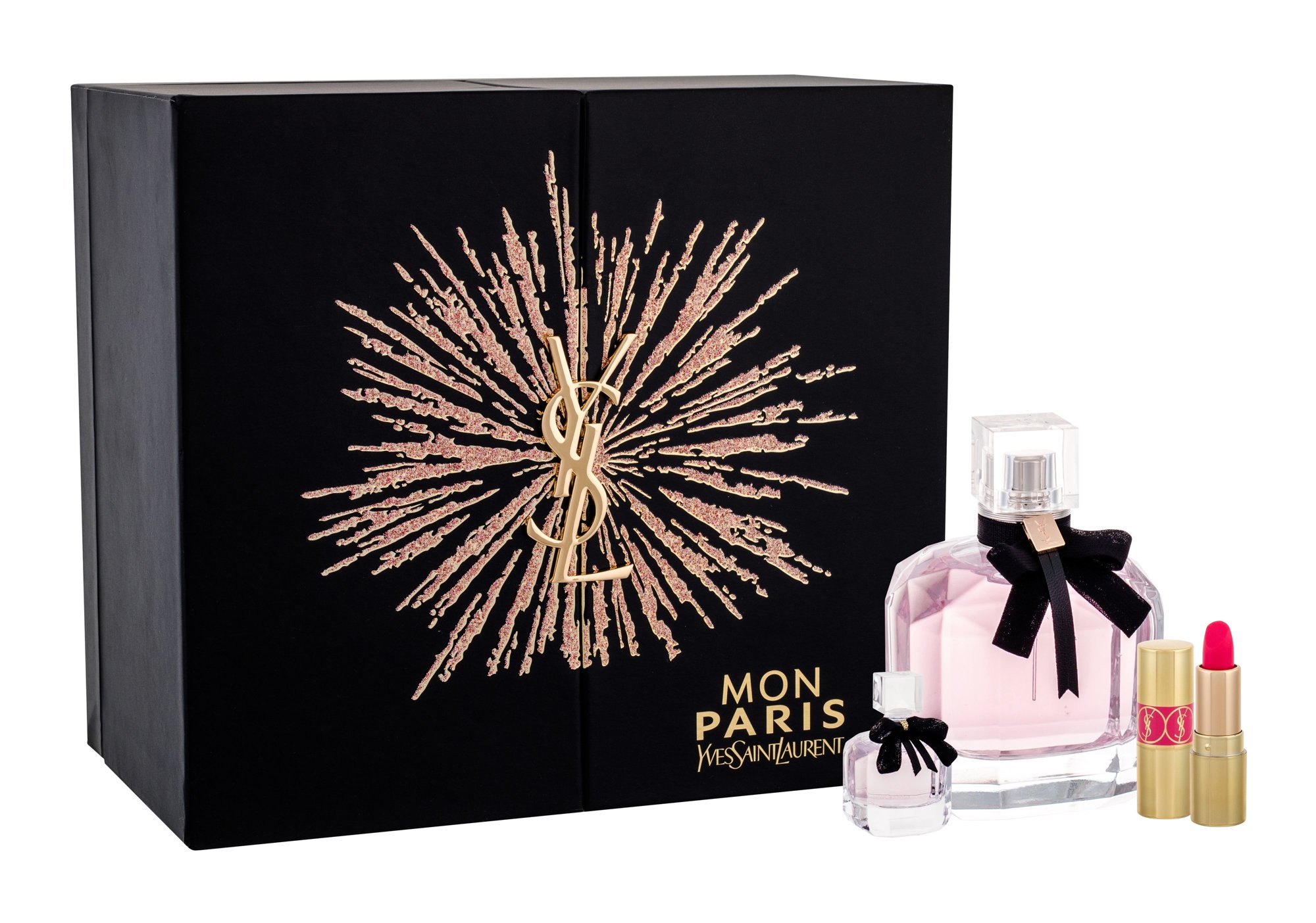 Yves Saint Laurent Mon Paris, parfumovaná voda 90 ml + parfumovaná voda 7,5 ml + rúž Rouge Volupte Shine N. 49