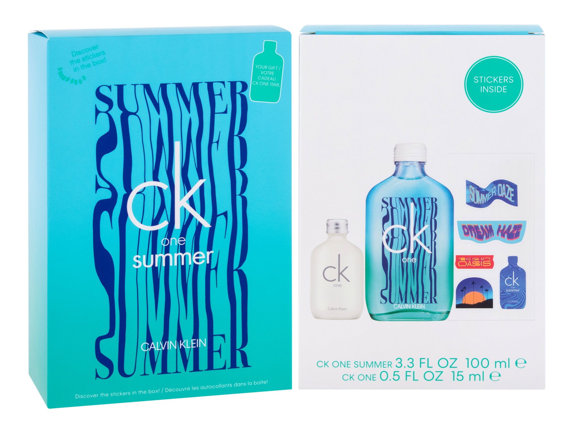 Calvin Klein CK One Summer 2021, toaletná voda 100 ml + toaletná voda CK One 15 ml + samolepky